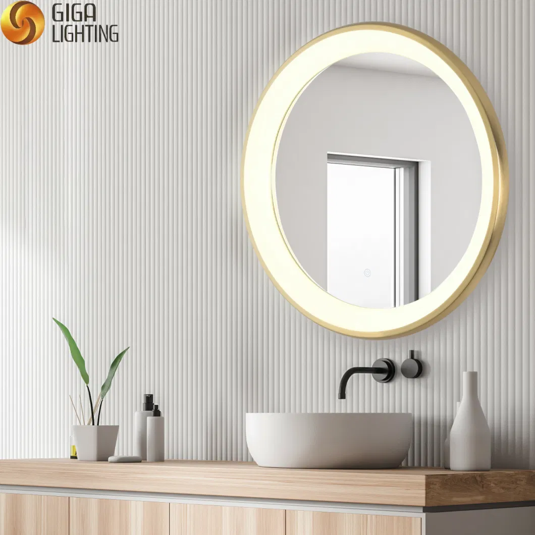 Customization Modern Hotel Round LED Wall Mirror Light Golden Brass Bathroom Mirror Lamp for LED Makeup Mirror Lighting