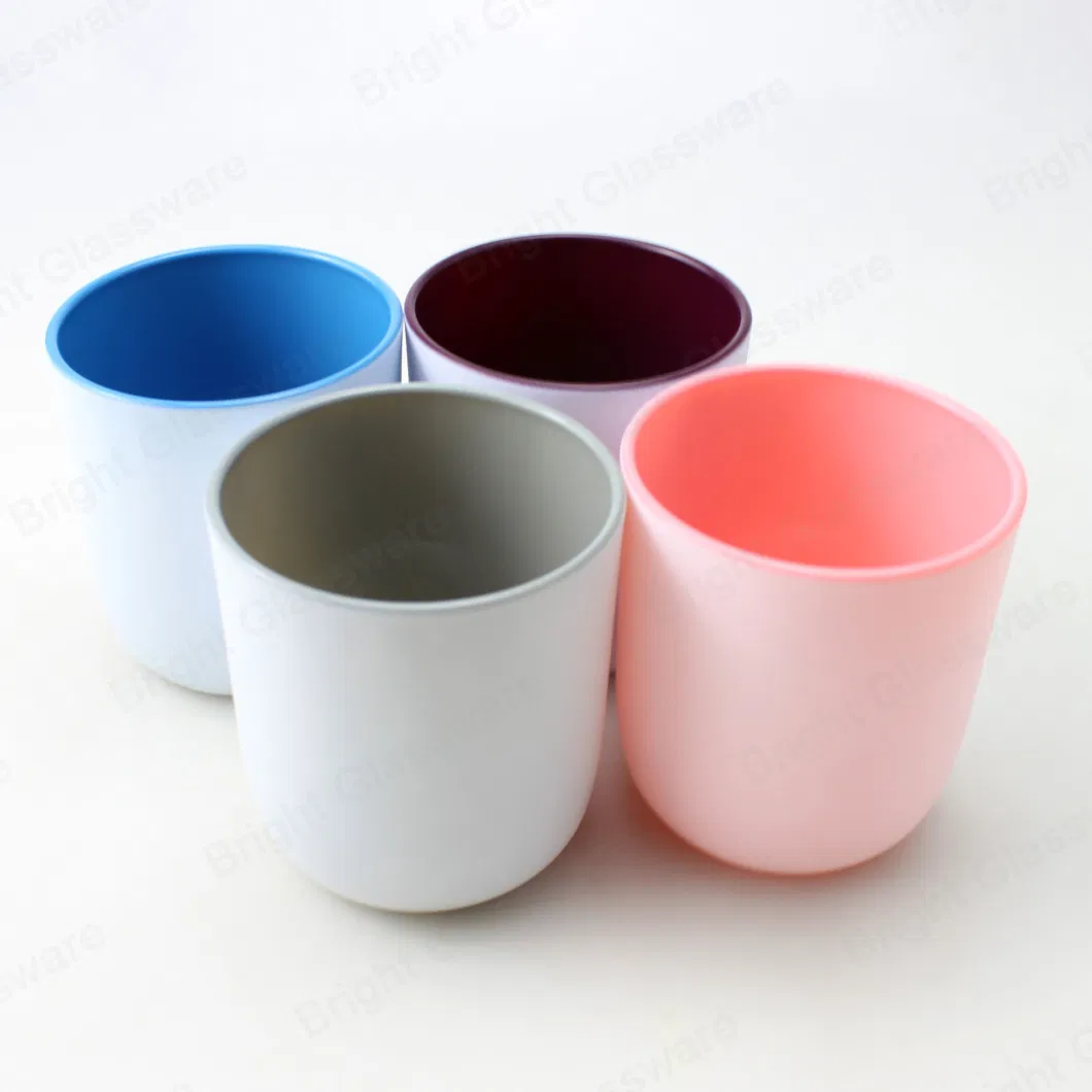 Wholesale Customize White Pink Blue Painting Glass Candle Holder with Wooden and Metal Lids